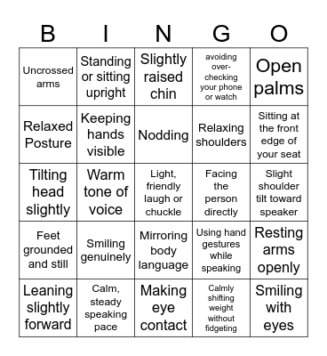 Body Language Bingo Card