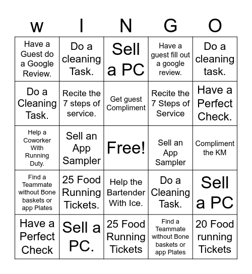 Pluckers Bingo Card