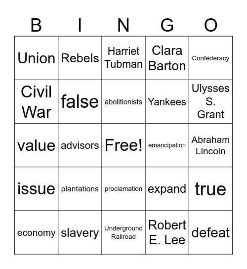 Civil War Bingo Card