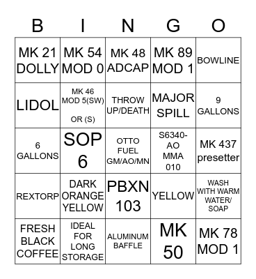 TORPEDO/OTTO FUEL Bingo Card