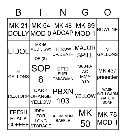 TORPEDO/OTTO FUEL Bingo Card