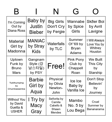 Music Through the Decades Bingo Card