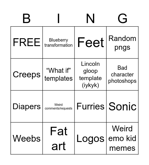 Deviantart bingo Card
