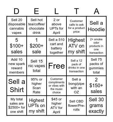 Delta 9 Bingo Card