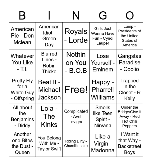 Weird Al Bingo Card