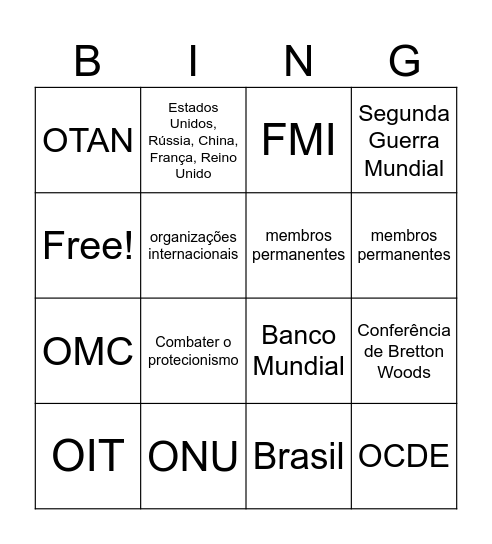Organizações internacionais Bingo Card