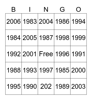 Years Bingo Card