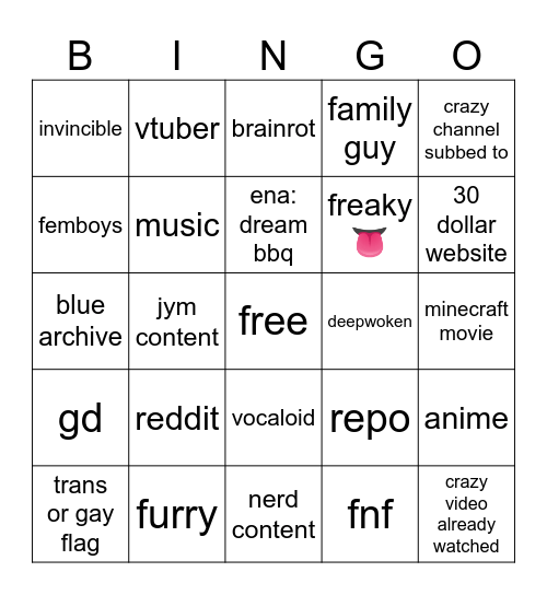 cooked recomendadtion Bingo Card