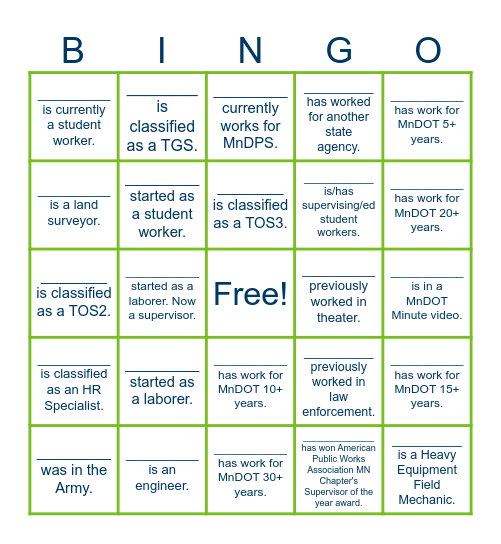 Staff Career Path Bingo - Write in names. Bingo Card
