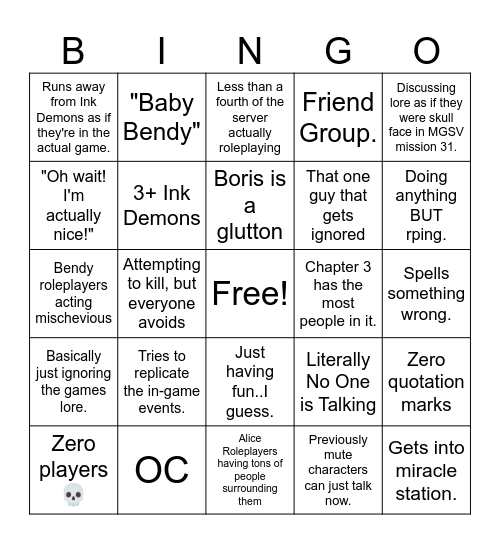 The Inky Reels Bingo Card