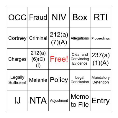 NTA Bingo Card