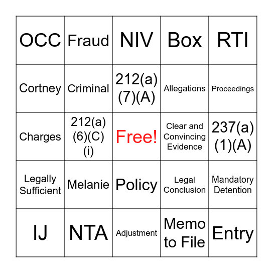 NTA Bingo Card