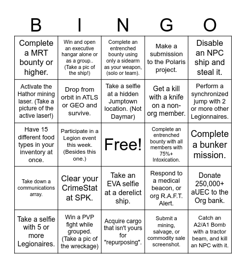 EvenLegion - Bingo Event Bingo Card