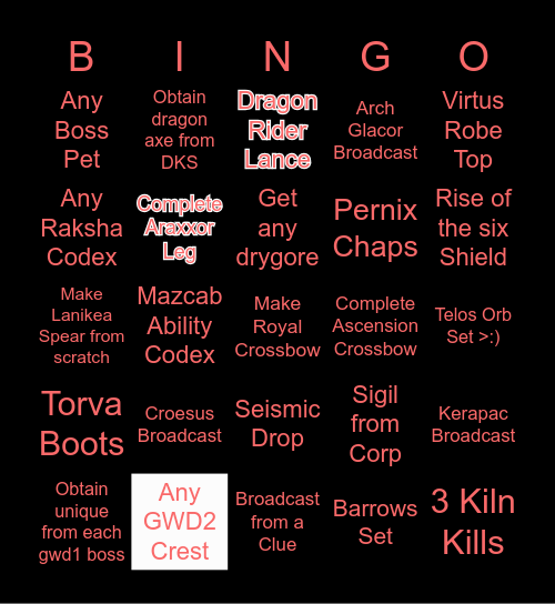 RS3 PVM BINGO Card