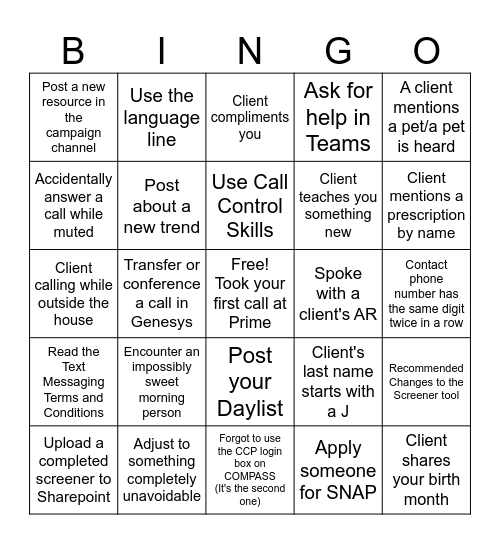 Untitled Bingo Card