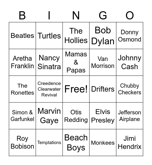 60s Bingo Card
