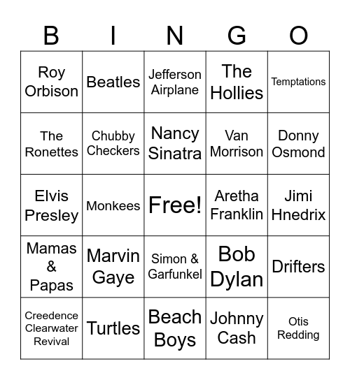 60s Bingo Card