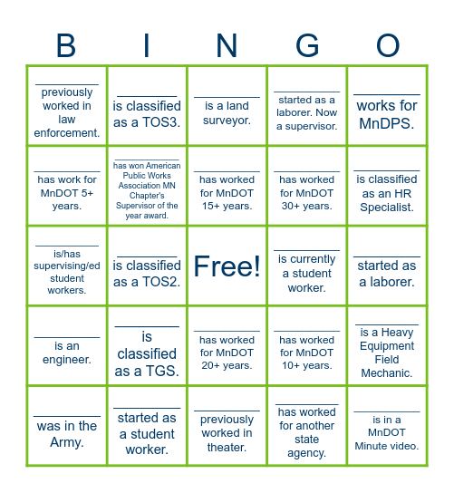 Career Path Bingo - Please write in staff names. Bingo Card