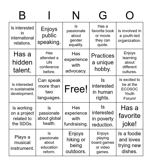 EYF 2025 Bingo Card