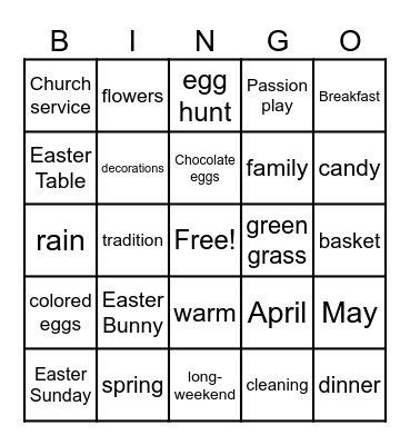 Easter Bingo Card