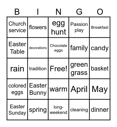 Easter Bingo Card