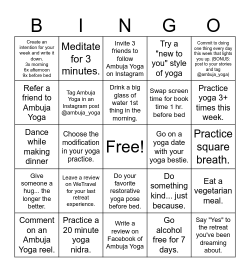 Ambuja Yoga Anniversary Bingo Card