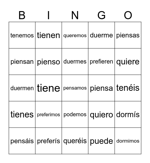 Verbos de bota Bingo Card