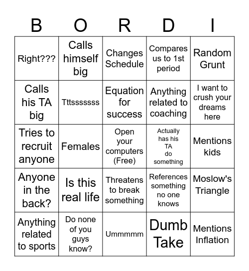 BORDI BINGO Card