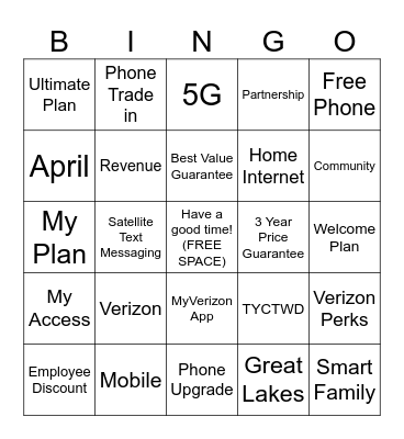 Verizon Bingo Card