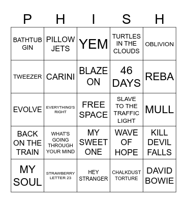 PHISH: SEATTLE, WA 4/18-19/2025 Bingo Card
