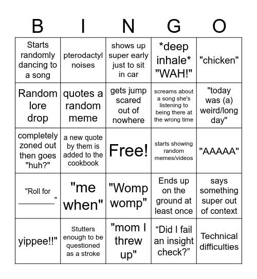 Apple pie BINGO Card