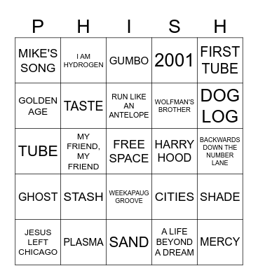 PHISH: SEATTLE, WA 4/18-19/2025 Bingo Card