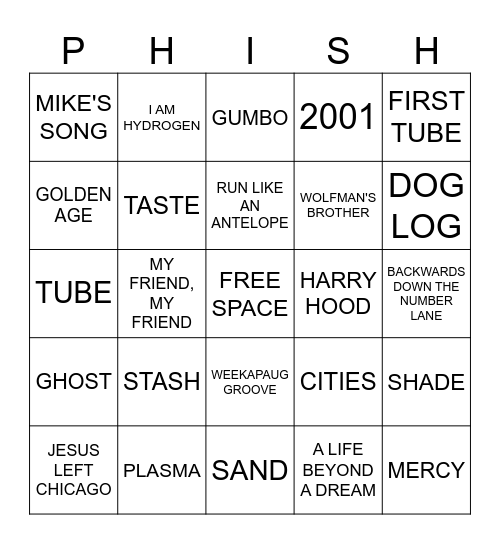 PHISH: SEATTLE, WA 4/18-19/2025 Bingo Card