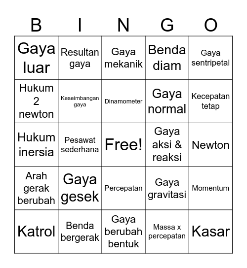 Science Bingo Card