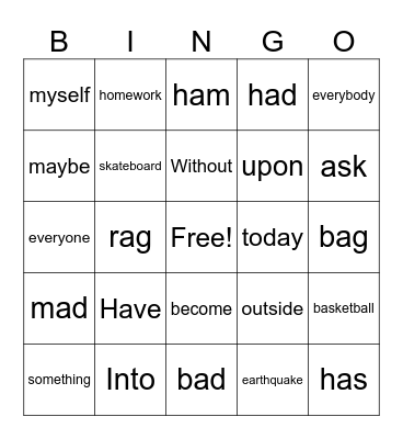 Spelling List #11 Bingo Card