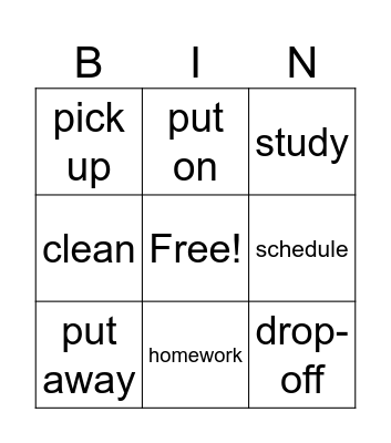 Home Routines Bingo Card