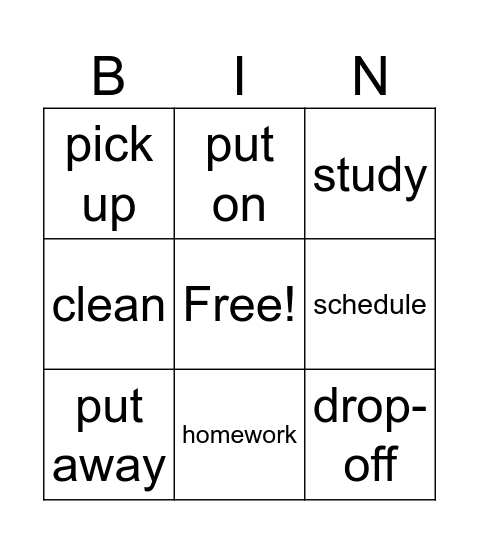 Home Routines Bingo Card
