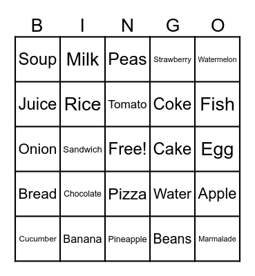 Food Bingo Card