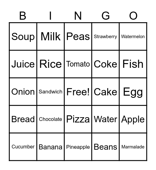 Food Bingo Card