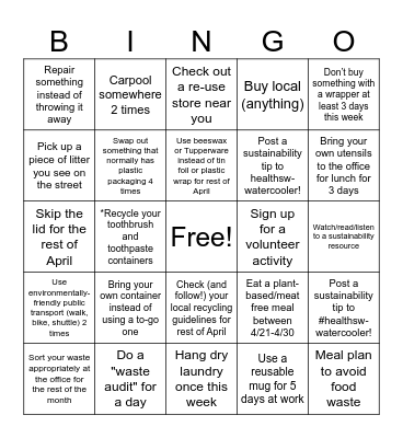 Earth Day Bingo April 21 - April 30 Bingo Card
