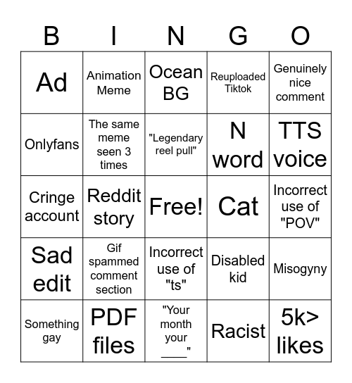 Instagram Reels Bingo Card