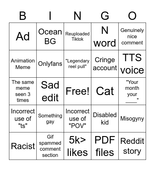 Instagram Reels Bingo Card