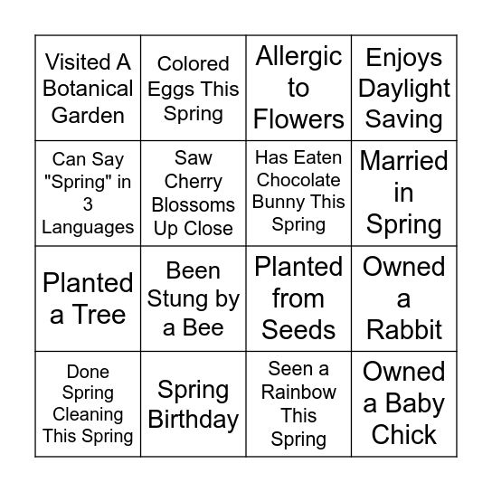 Easter Bingo Card