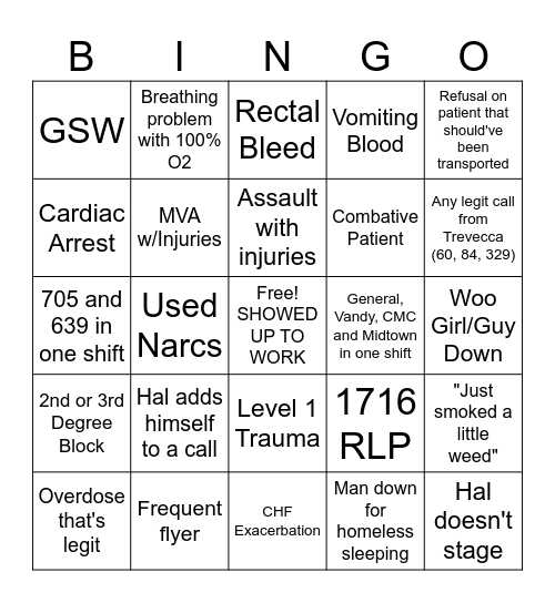 Night Shift Bingo Card Bingo Card