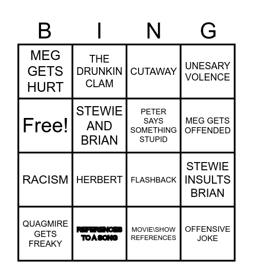 FAMLIY GUY BINGO Card