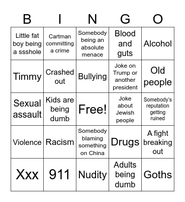 South Park bingo card Bingo Card
