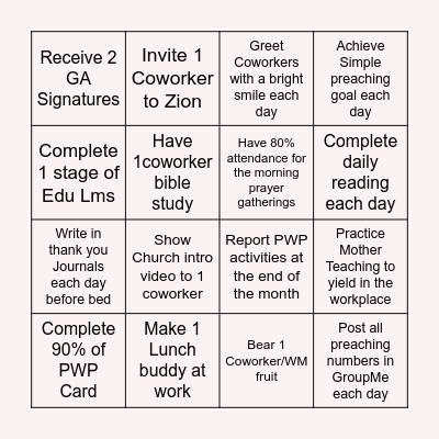 WORK MISSION BINGO!!! Bingo Card