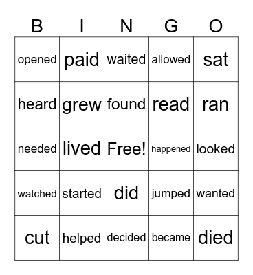 Simple Past - regular and irregular verbs Bingo Card
