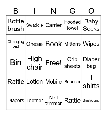 Baby Shower Bingo Card