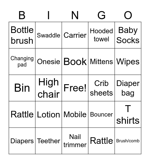 Baby Shower Bingo Card